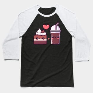 Chocolate Cake and Dark Chocolate Milkshake with a Heart | Kawaii Food Couple Art Baseball T-Shirt